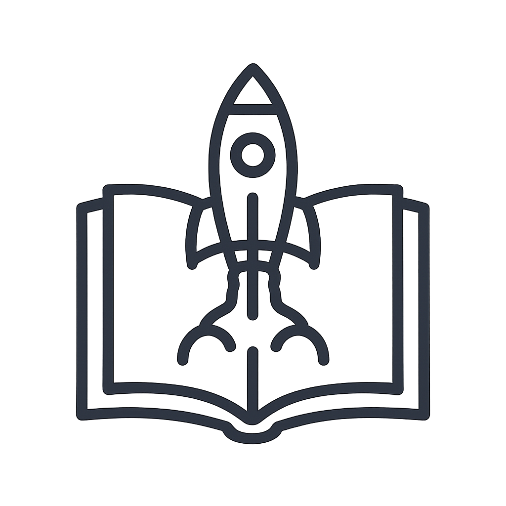 A rocket ship within a book, symbolizing education and knowledge, with a focus on innovation and discovery.